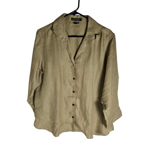 Lauren Ralph Lauren 100% Linen Brown Long Sleeve Button Down, Large - Picture 1 of 10